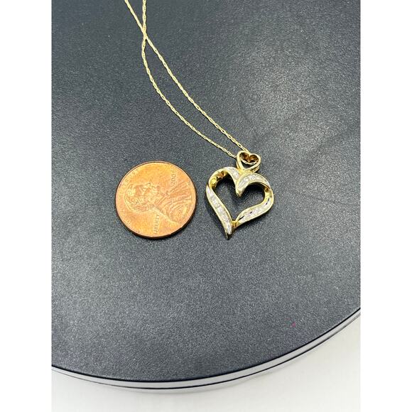 JWBR Vintage 10K Yellow Gold and Diamond Open Heart Love Pendant Necklace - Picture 6 of 12